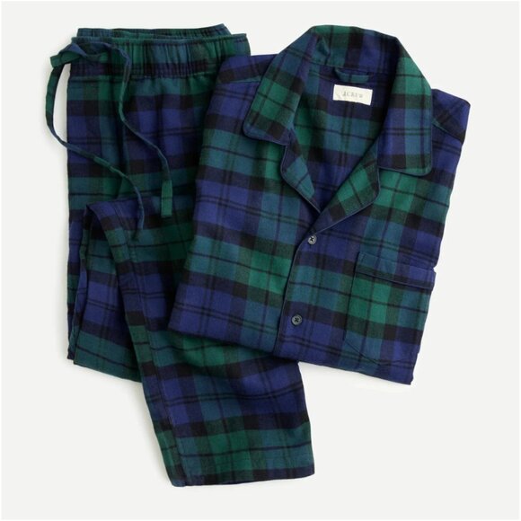 J Crew Flannel Pajamas Black Watch Tartan Navy/Green Men's Size M 100% Cotton - Picture 1 of 16